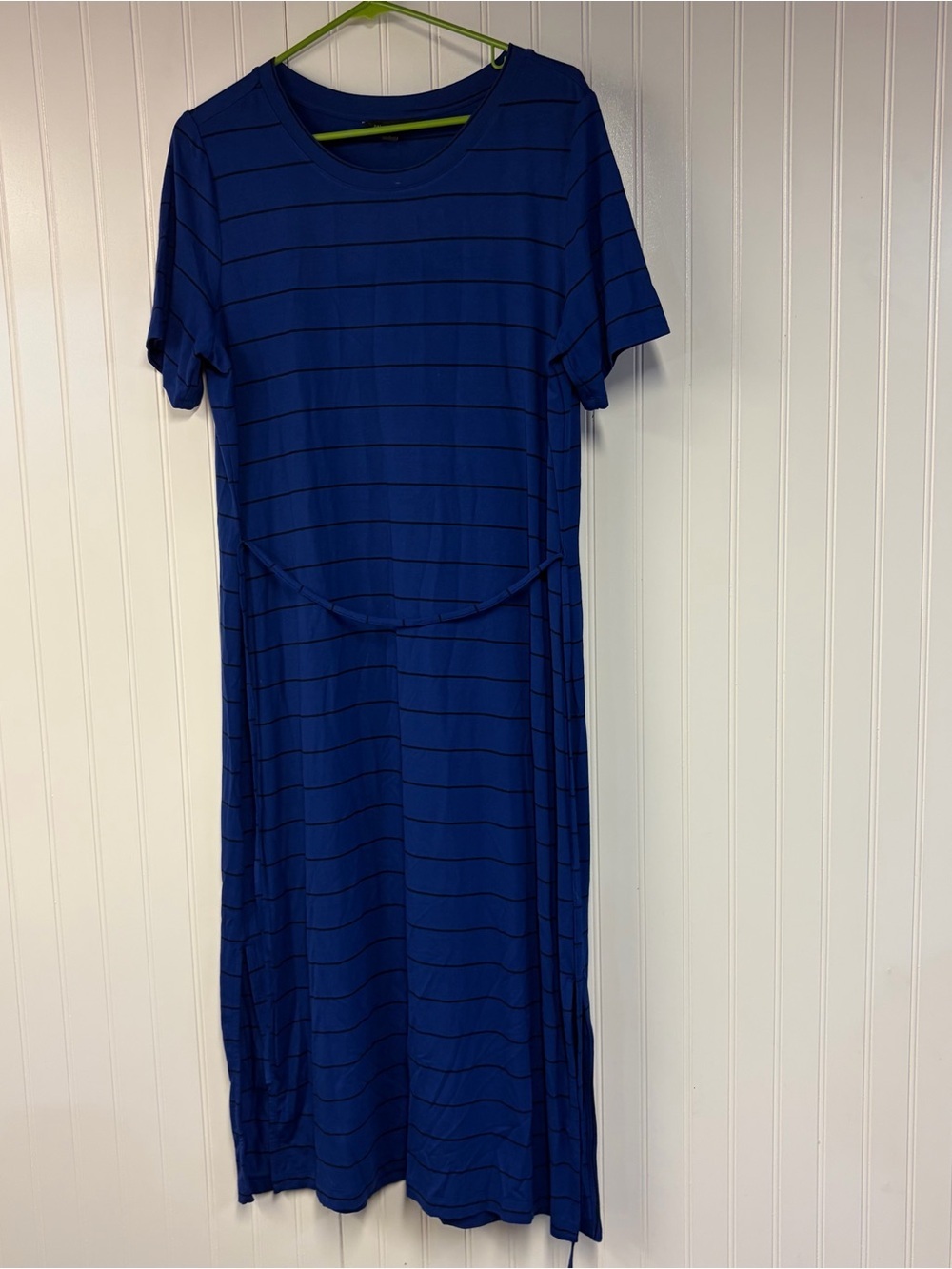 Banana Republic Blue Striped Short-Sleeve Midi Dress Large